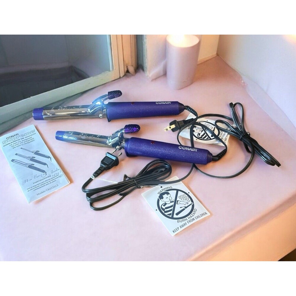 Conair CB433SCS Supreme Curling Iron Combo Pack 3/4" / 1" Purple Sparkle Handles